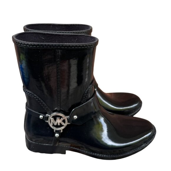 Michael Kors Women's Black Glossy Rain Harness Boots Size 9  Waterproof - Picture 1 of 11